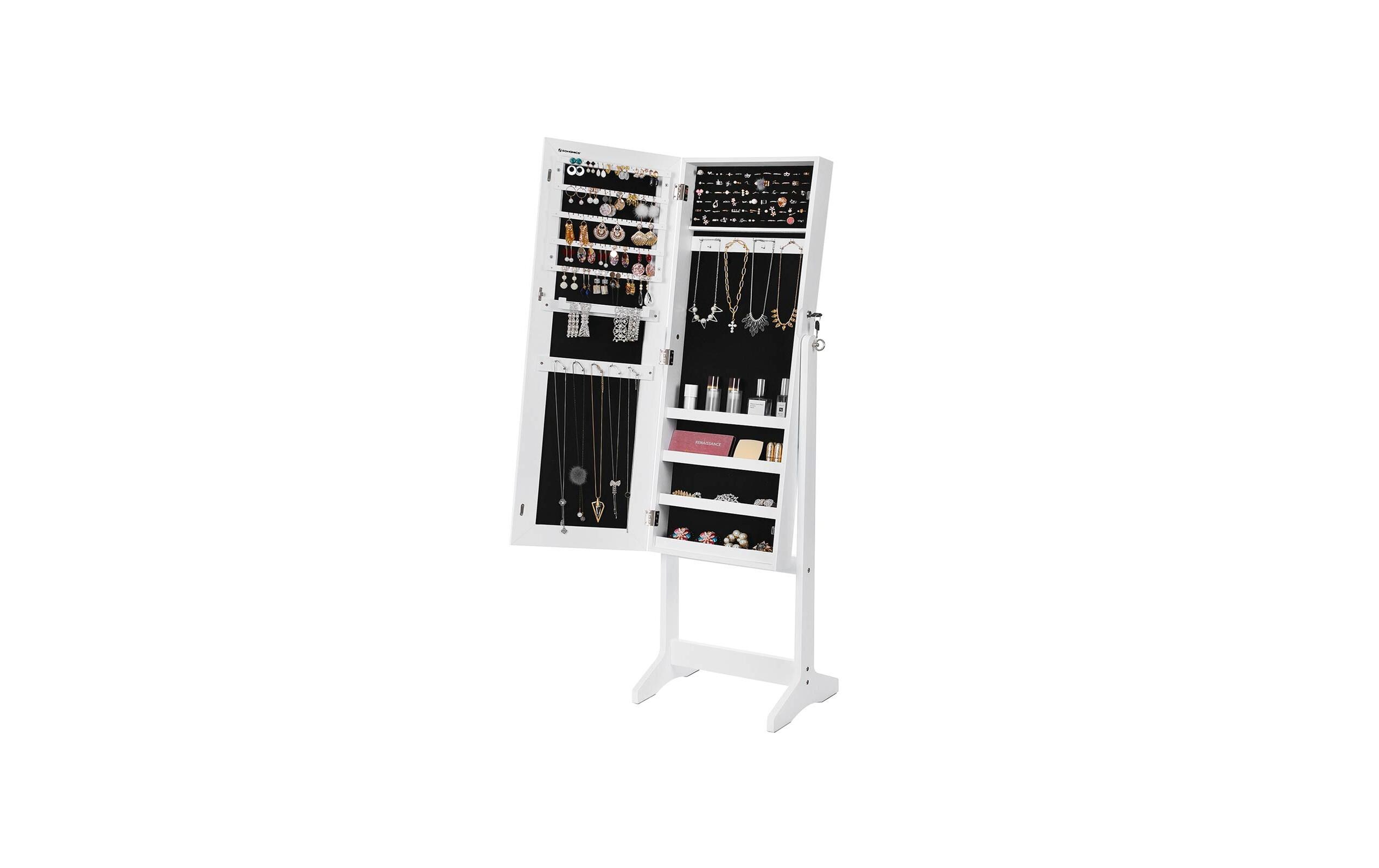 Schmuckschrank 41,1 x 36,5 x 151.5 cm<br>Standspiegel mit Stauraum für Schmuck