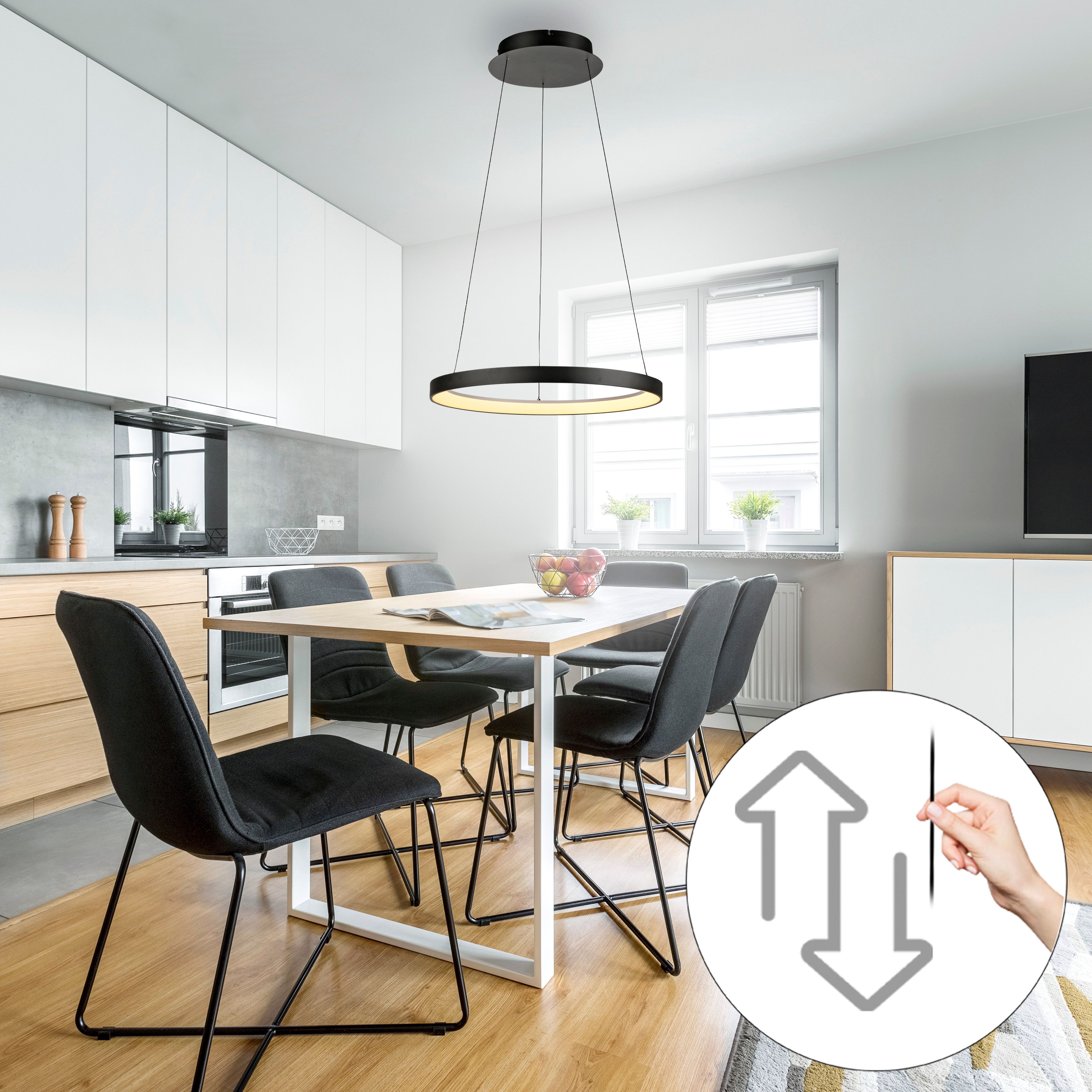 Design hanglamp zwart incl. LED dimbaar easylift - Hoop