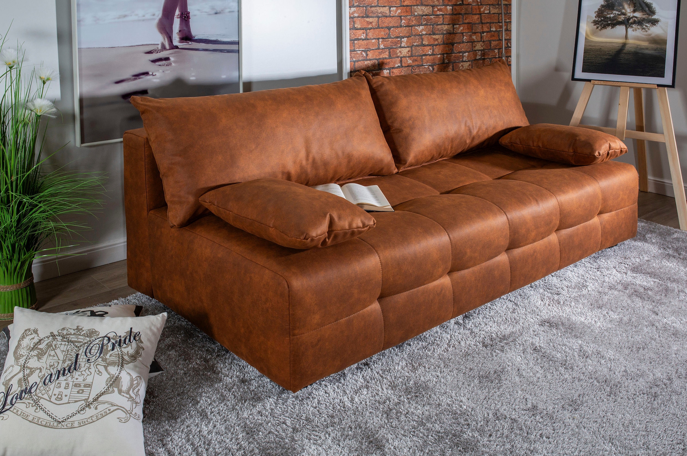 COLLECTION AB Schlafsofa »Bella, B: 196 cm, Liegefl. 145x196 cm« mit Bettfunktion, Bettkasten & 2 Armlehnenkissen, Federkern