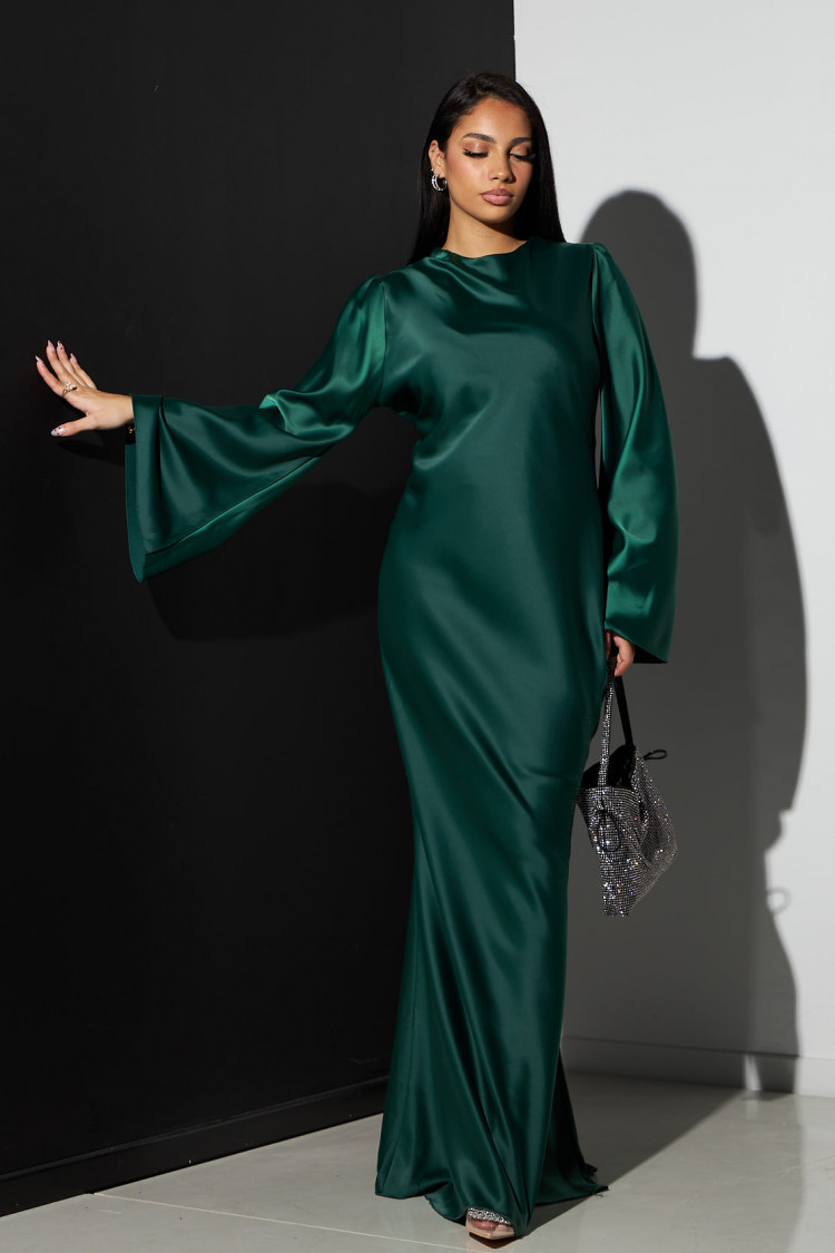 Robe longue satinée verte