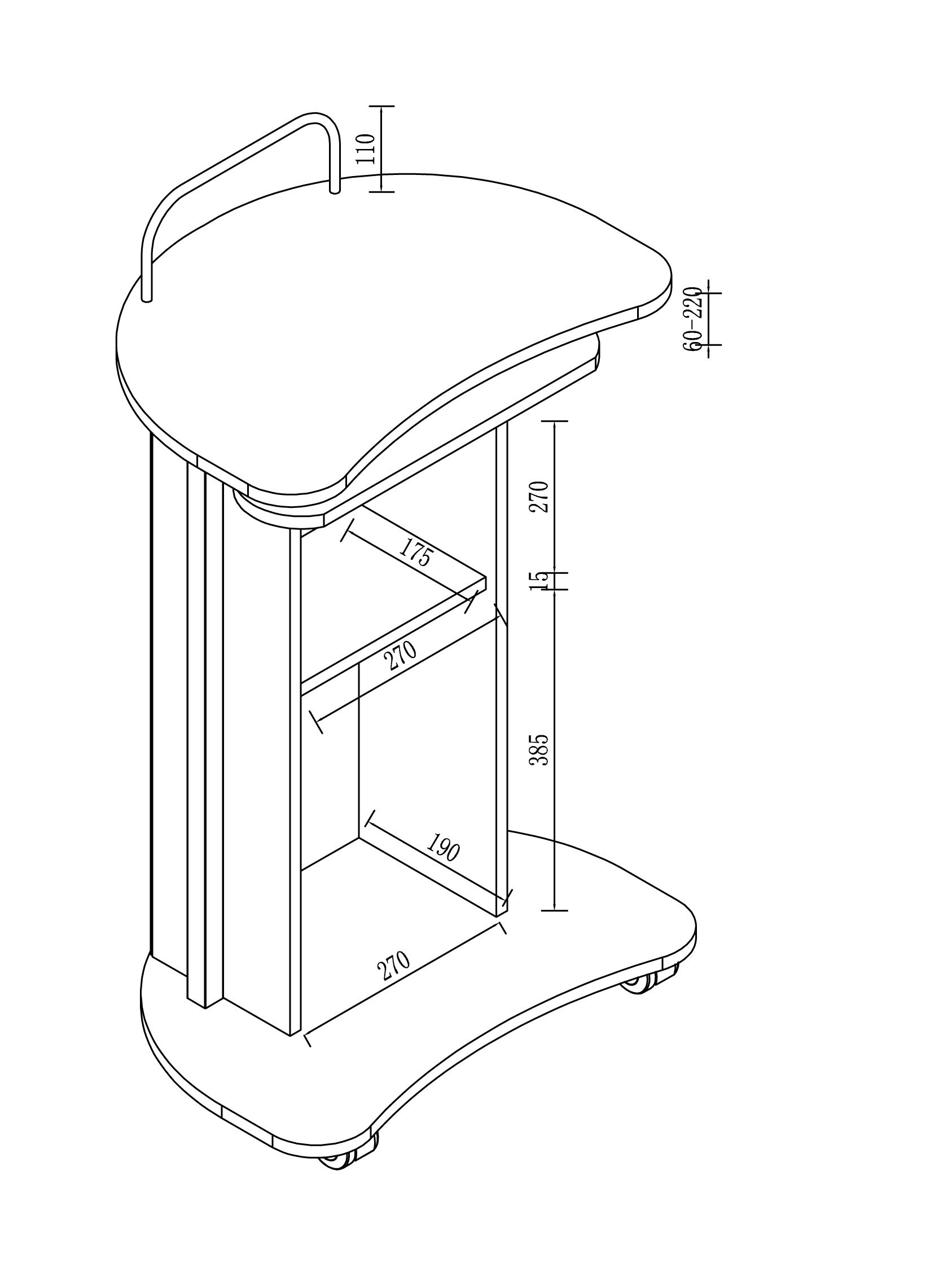 VCM Holz Stehpult Rednerpult mobil Stehtisch rollbar RollenSchublade Komil