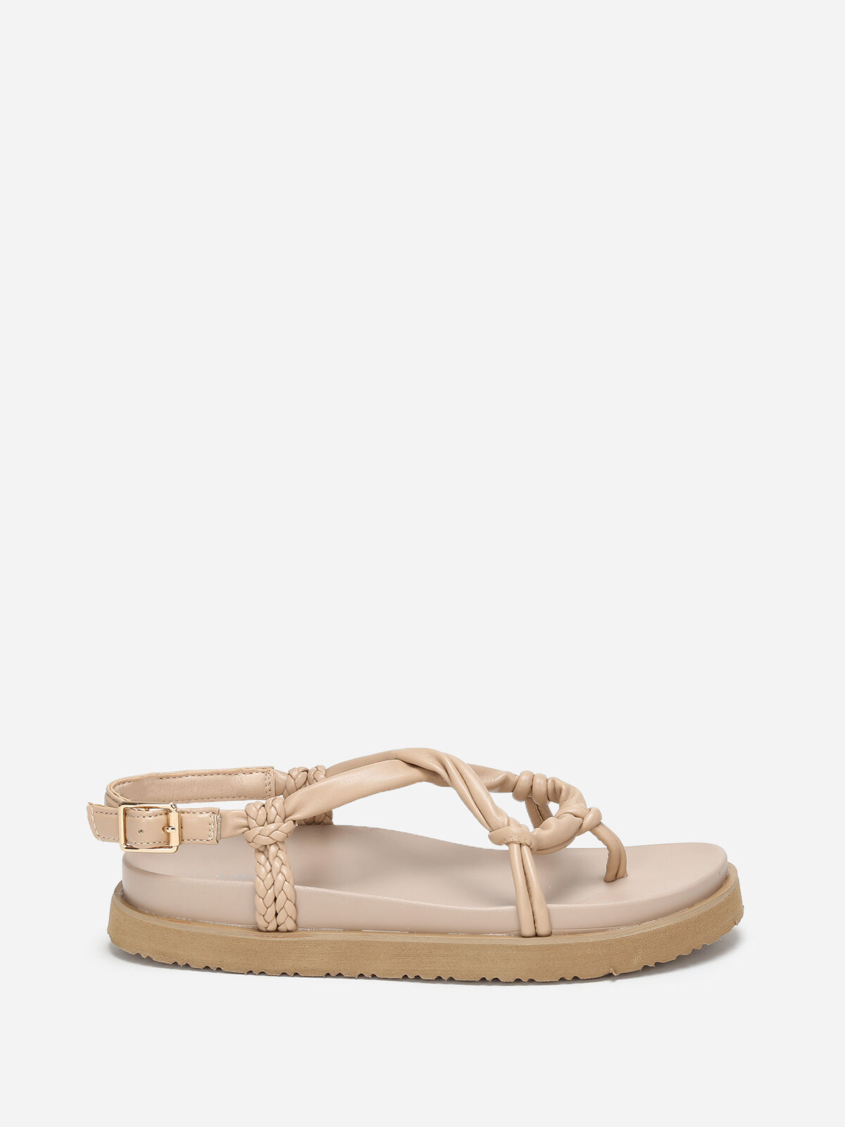 Sandales à brides matelassées et tressées- Beige