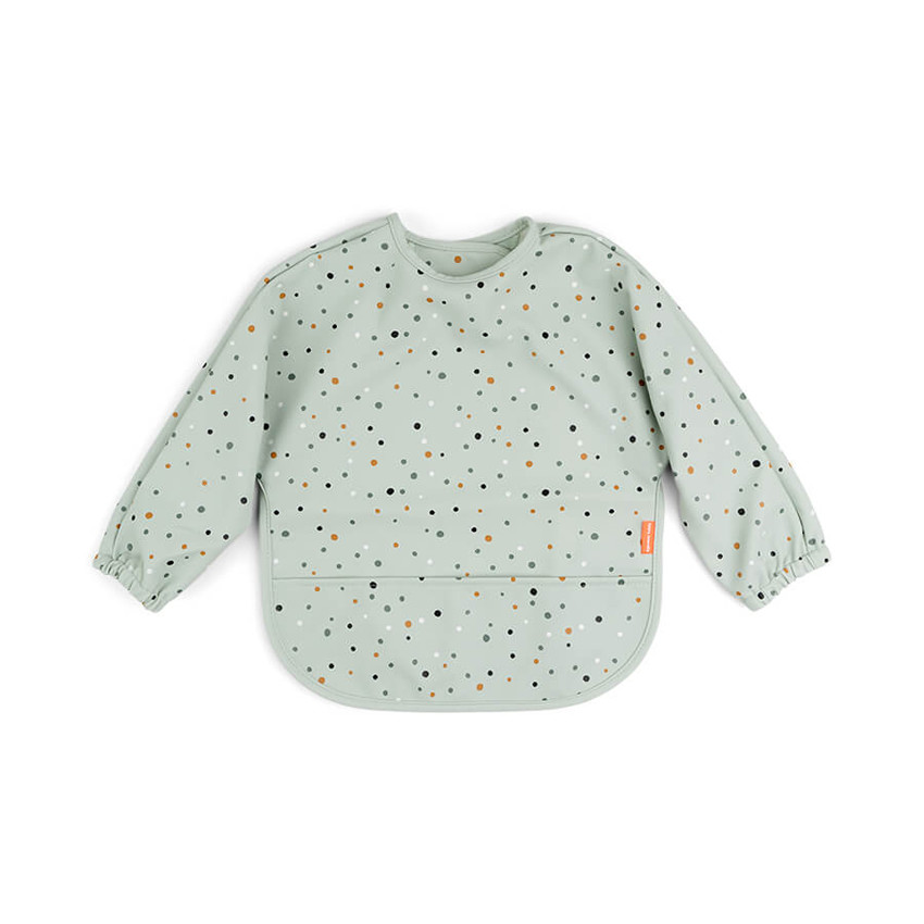 Bavoir tablier manches longues avec poche - Happy Dots Vert