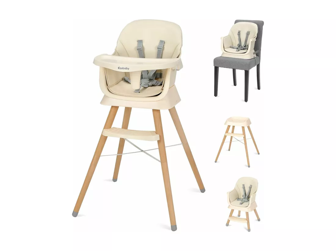 Ezebaby 6 en 1 Chaise Haute Bébé,Siège d'Appoint,Chaise pour Enfants Multifonctionnelle,Repose-Pieds pour Bébé à partir de 6 mois (Beige)