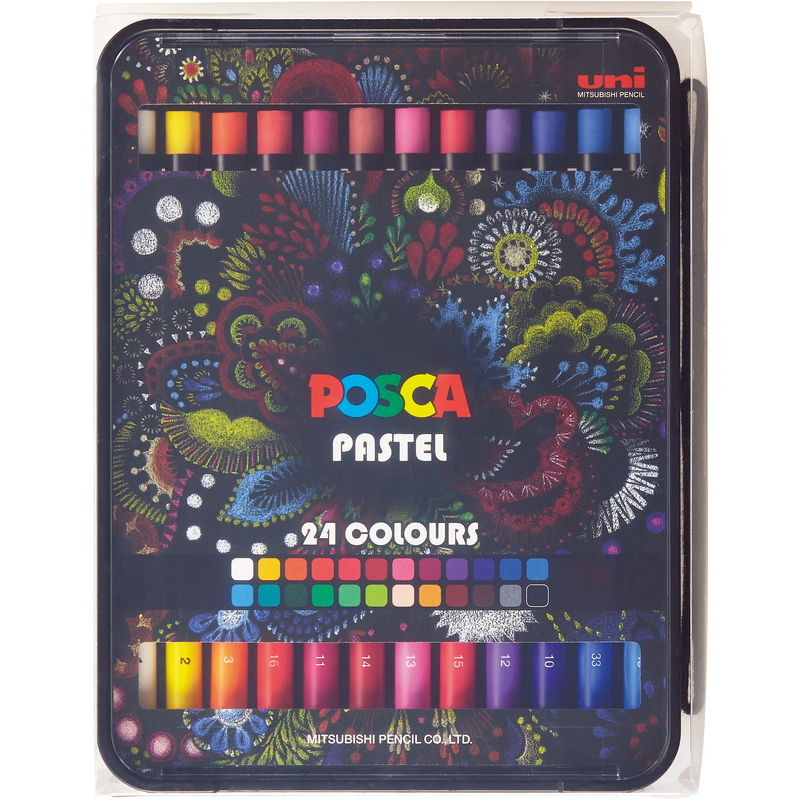 Uni-Ball Wachsmalstifte Posca Pastel KPA-100, 24er Etui, assortiert