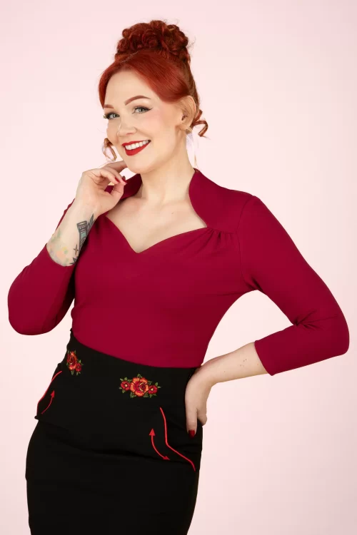 Vixen Sweetheart jersey top in rood