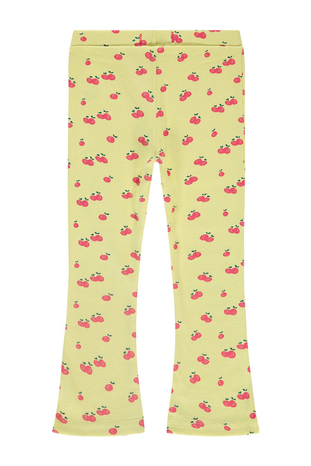 Stains&Stories flared broek met all over print lichtgeel/roze