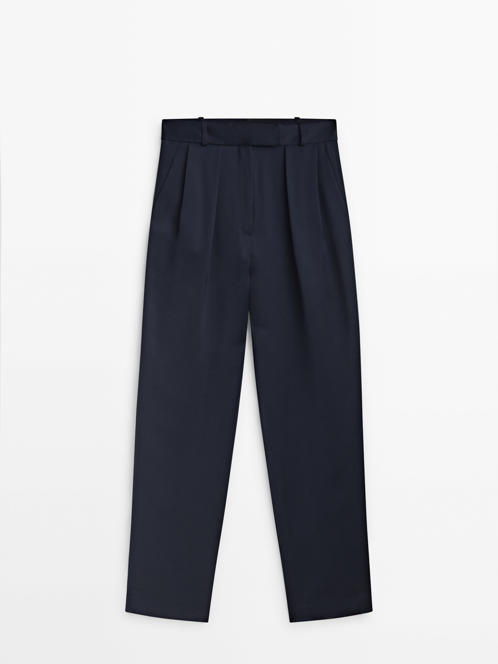 Calça fluida plissada de cetim - Studio - AZUL MARINHO