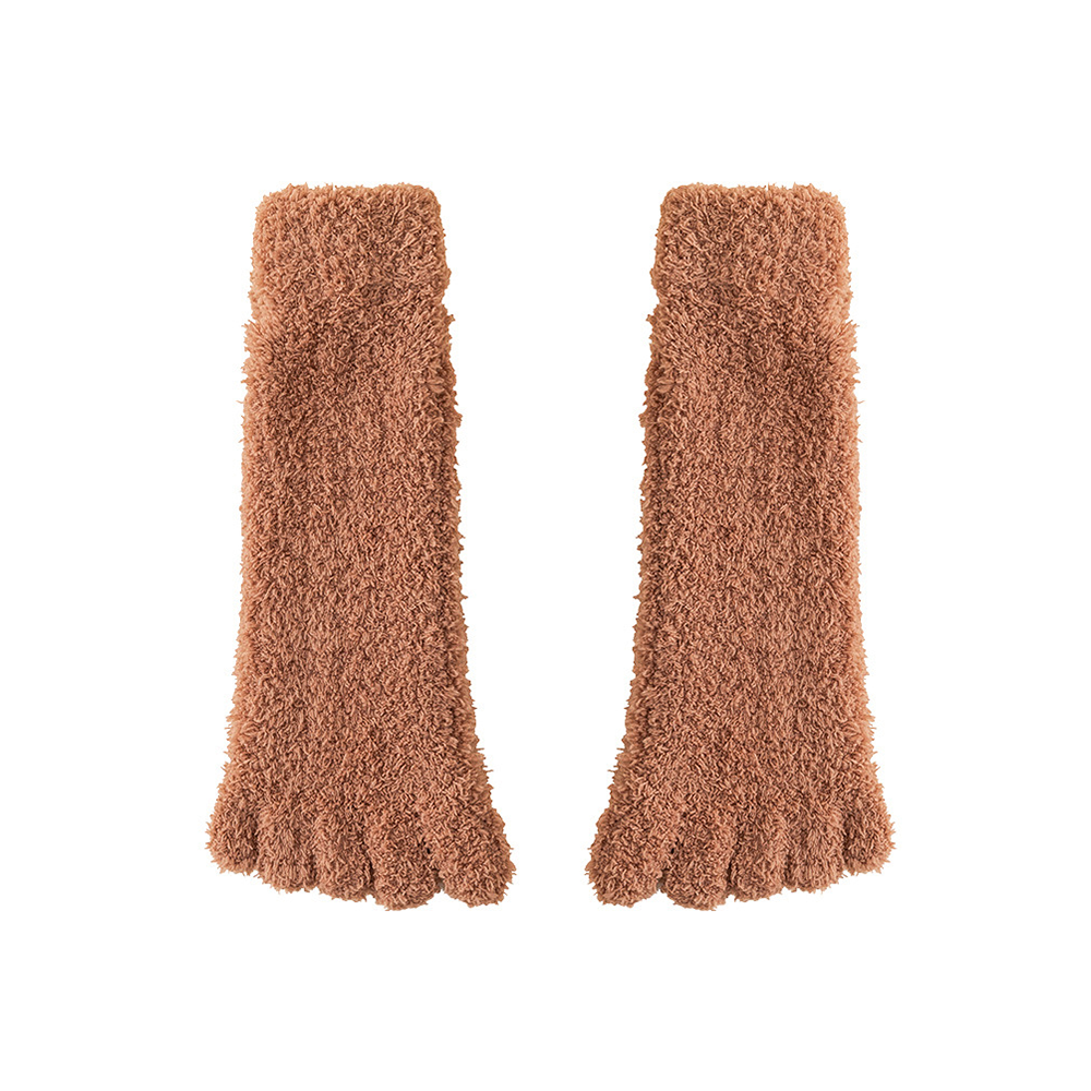(1 Paar) Kuschel Socken Zehentrenner Wintersocken Füsslinge Flauschige Bettsocken (One Size) - Braun