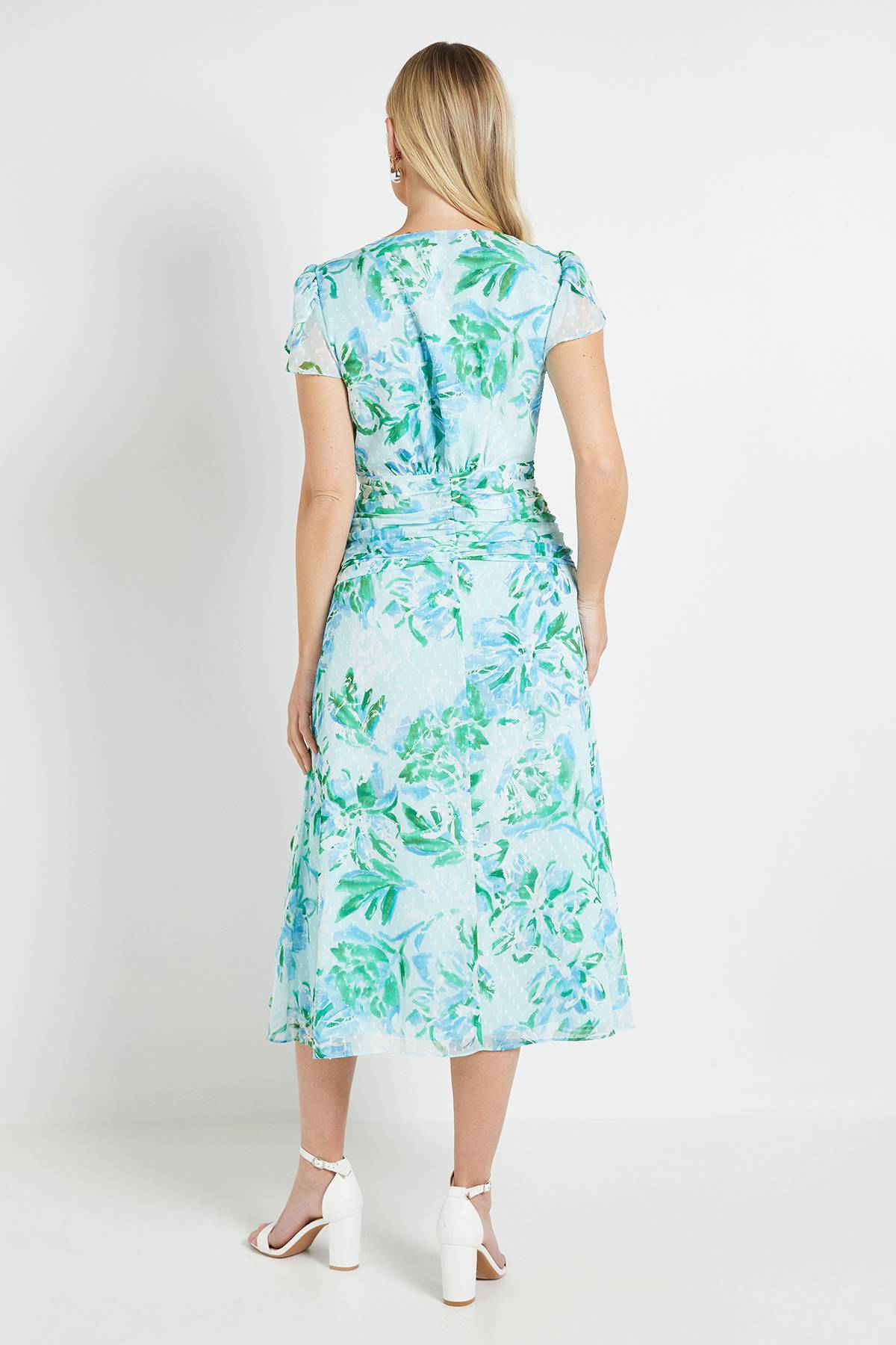 Wallis Robe Midi À Volants En Dobby Fleuri Petite