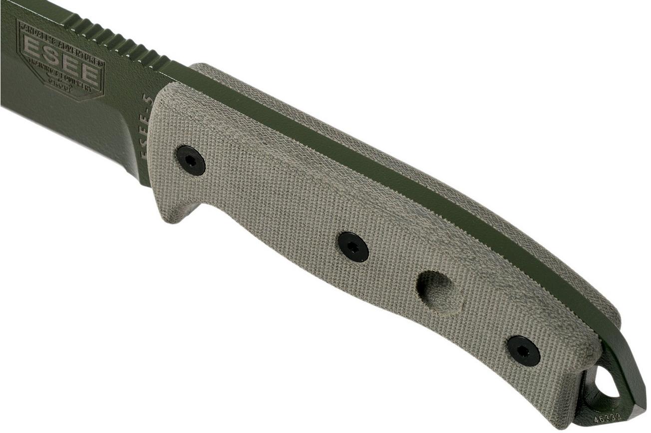 ESEE Model 5 OD blade, desert tan handle 5P-OD met kydex schede   riemclip