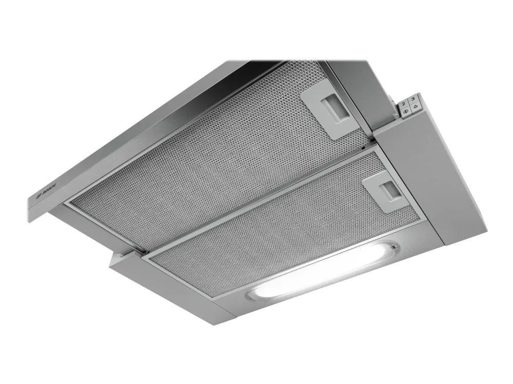 Bosch Hood DFT63AC50 Series 4 Telescopic, Energy efficiency class D, Width 60 cm, 368 m³/h, Mechanical, Silver, LED