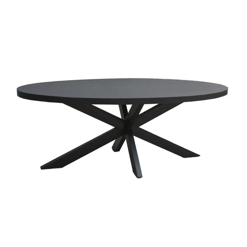 Livingfurn - Zwart Ovale Eetkamertafel - - Mango Hout - 240 cm