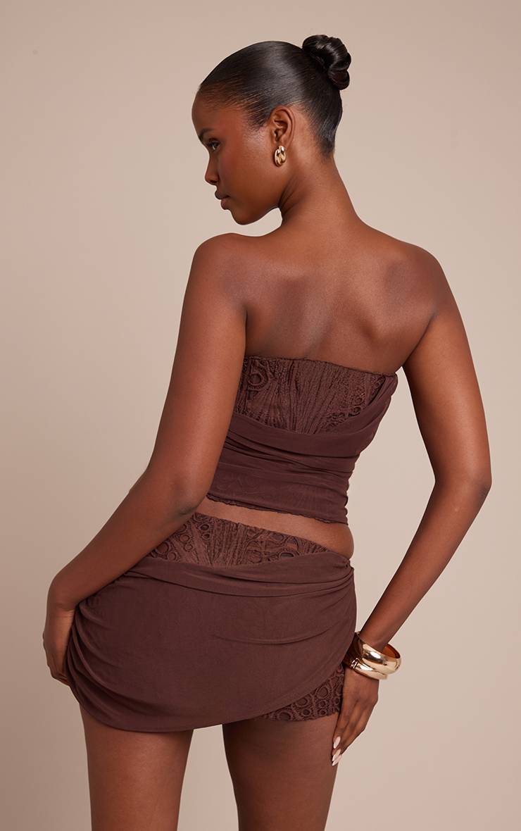 Marron Corset À Détail Drapé En Dentelle Florale