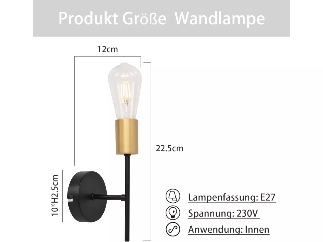 NETTLIFE Applique Murale Intérieur Vintage E27 Industriel 1 Ampoule Noir Rétro Métal 2 Pièces