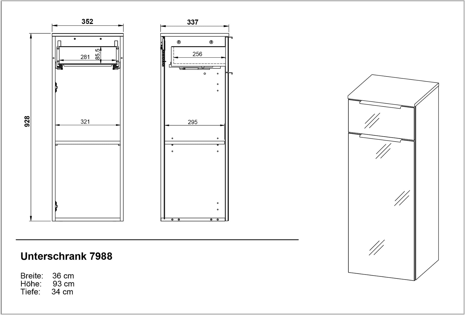 Midischrank JAN 36x93x34 cm graphit/silbergrau Glasfront