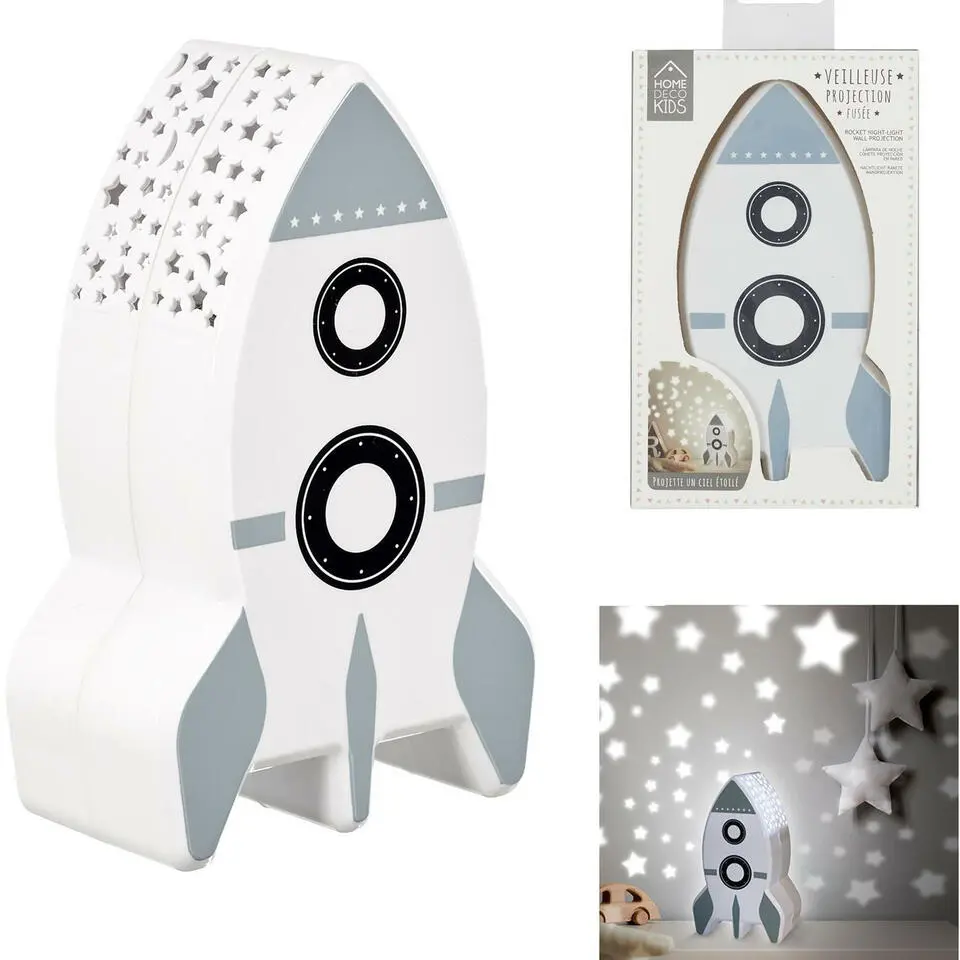 Home Deco Kids Nachtlampje - Raket met muurprojectie - 15 cm