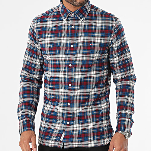 Chemise Manches Longues A Carreaux Brushed Tartan 2890 Bleu Marine Bordeaux Blanc