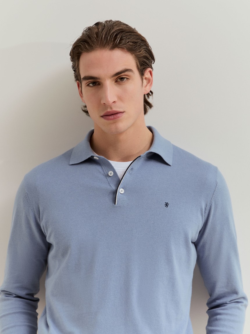 Polo de manga comprida em algodão e caxemira