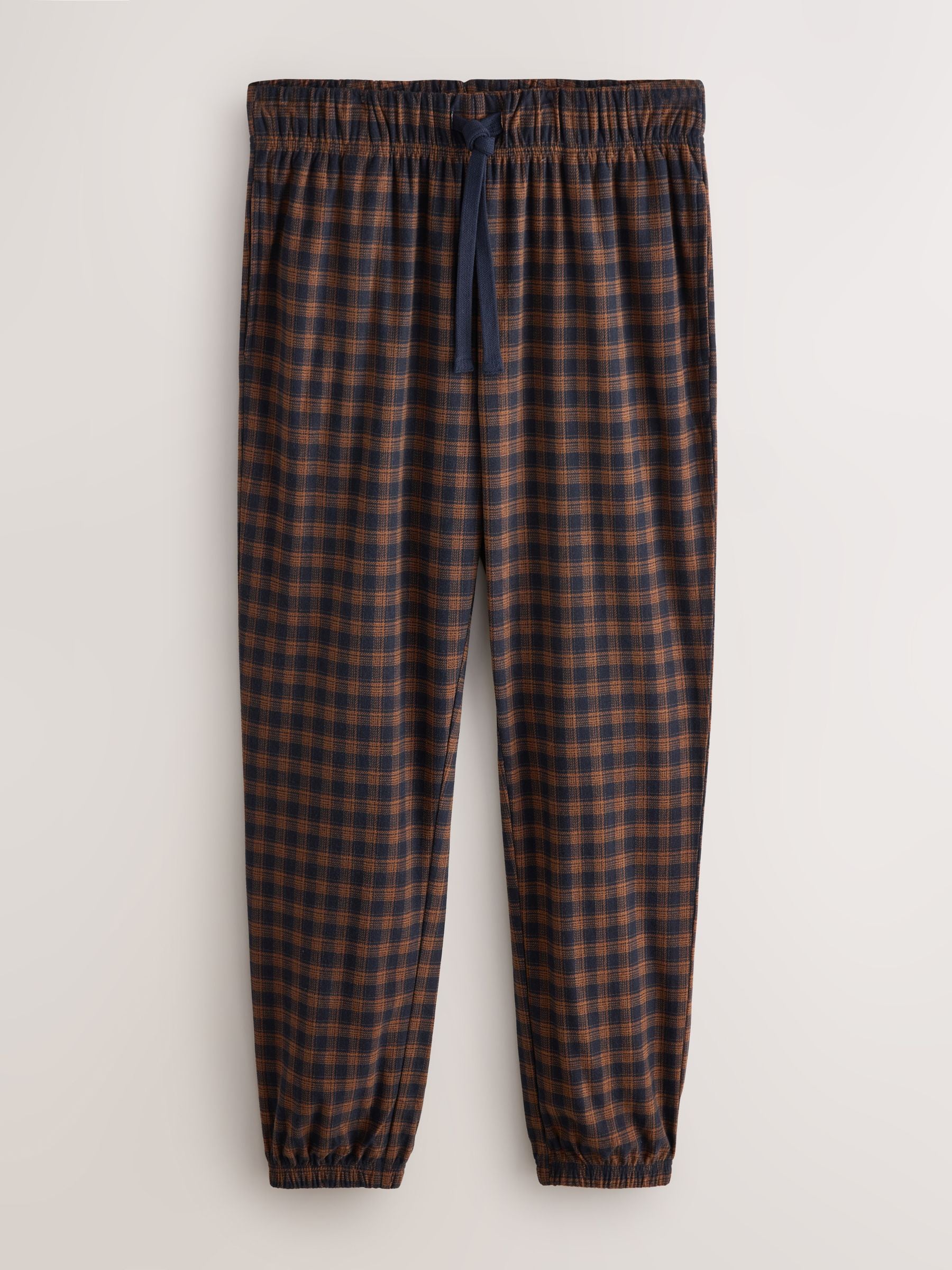 Roestbruin/marineblauw - Ruit Motionflex behaaglijke pyjama met lange mouwen en boorden