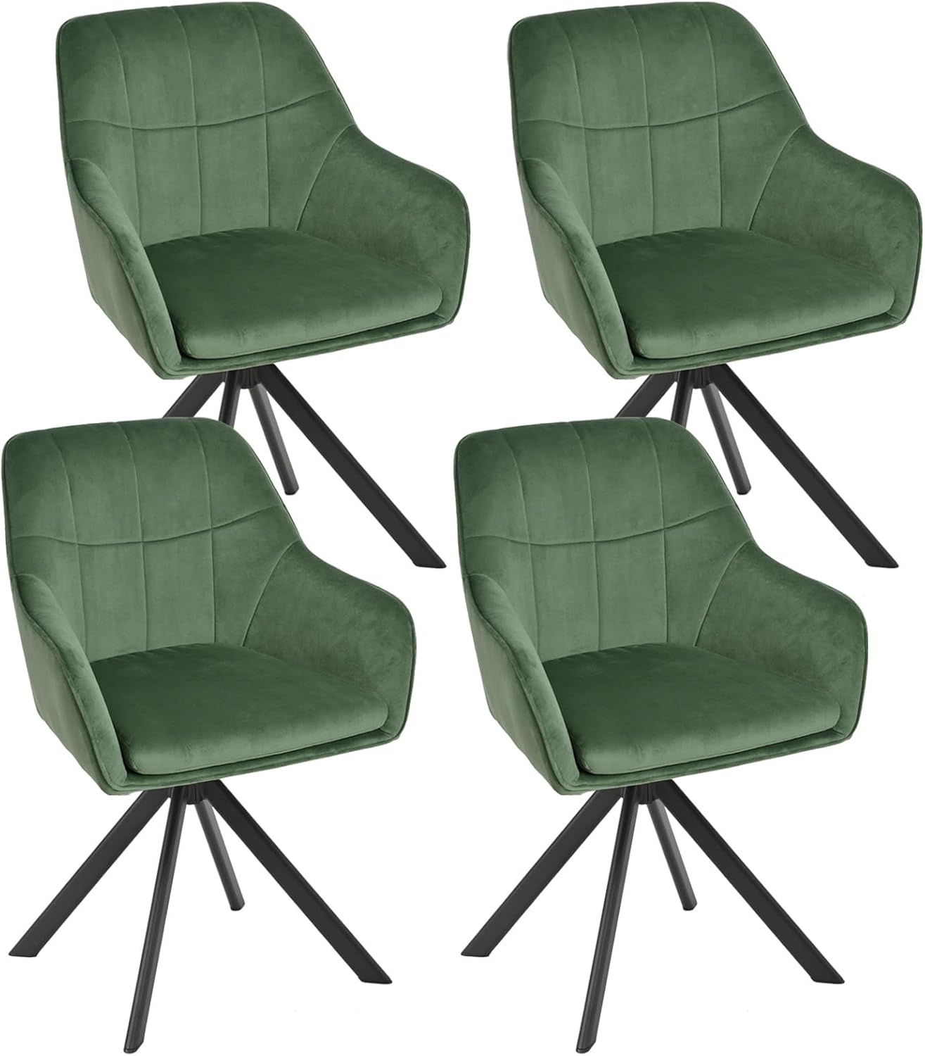 Drehstuhl Esszimmer 4er Set Samt Grün mit Armlehne Polsterstuhl Esszimmerstühle drehbar Küchenstuhl mit Metallbeine für Wohnzimmer Esszimmer