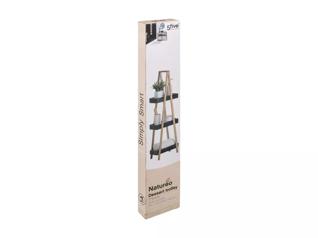 Étagère de rangement Desserte 3 niveaux en Bambou et bois Noir H 82 cm