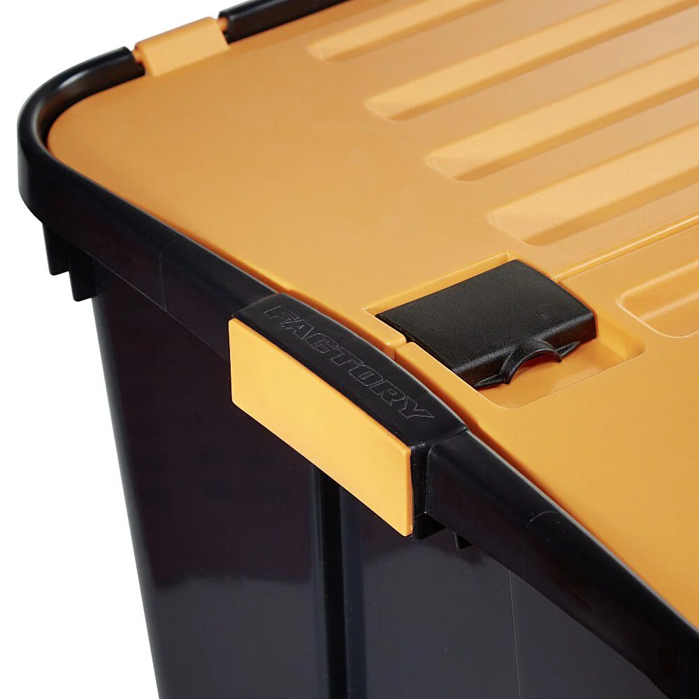 Box de rangement brico noir avec couvercle orange à double ouverture 80L