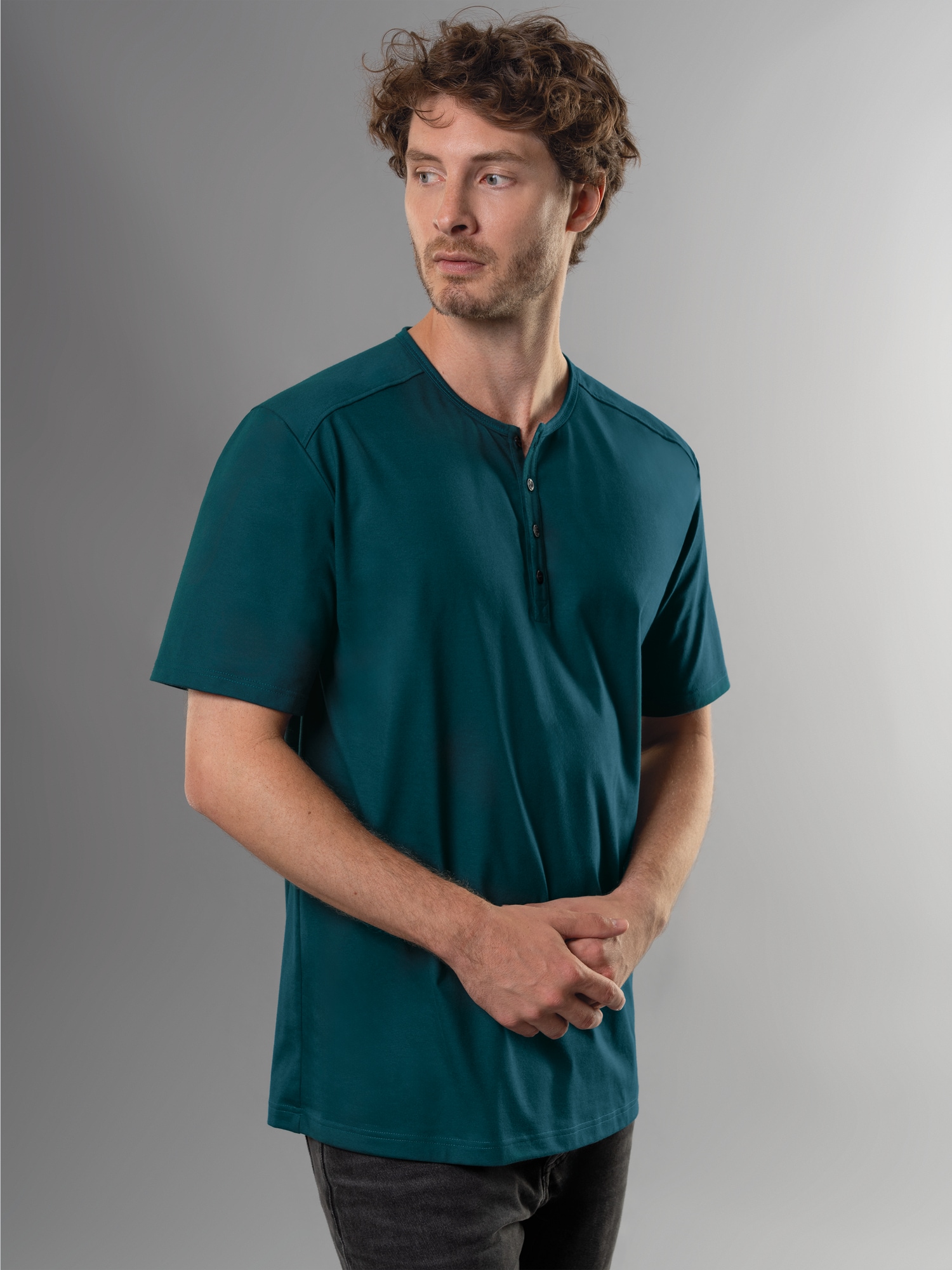 T-Shirt mit Knopfleiste DELUXE Baumwolle Saphir