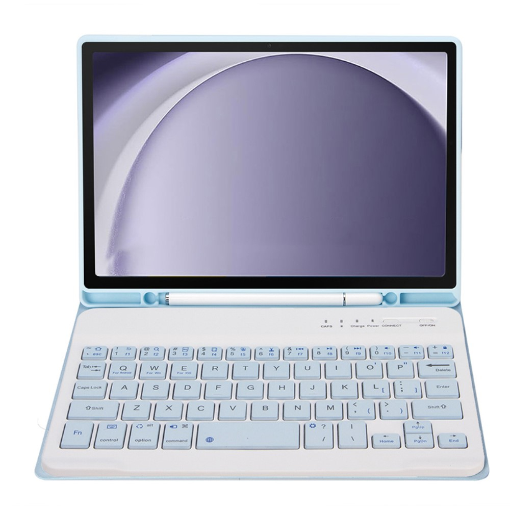 Samsung Galaxy Tab A9 Leder Tasche mit abnehmbarer Bluetooth Tastatur Keyboard   S-Pen Halterung (QWERTY) - Hellblau