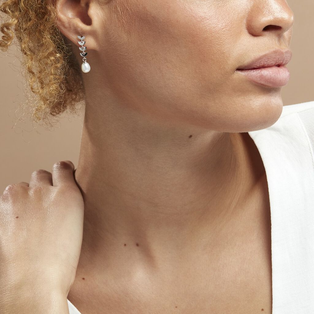 Boucles D'oreilles Pendantes Giacobbe Argent Blanc Perle De Culture