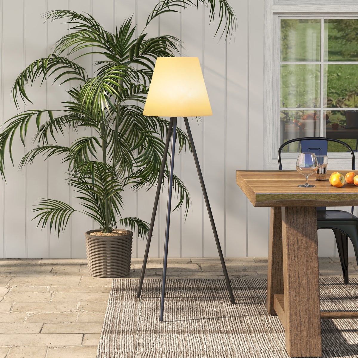 Outsunny Solar Vloerlamp Buiten Vloerlamp, 38cm x 38cm x 137cm, Aluminium, Dimbaar Warm Wit + Zwart