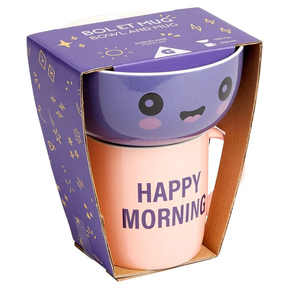 Coffret bol et mug en porcelaine Happy/Bad Morning - 2 modèles