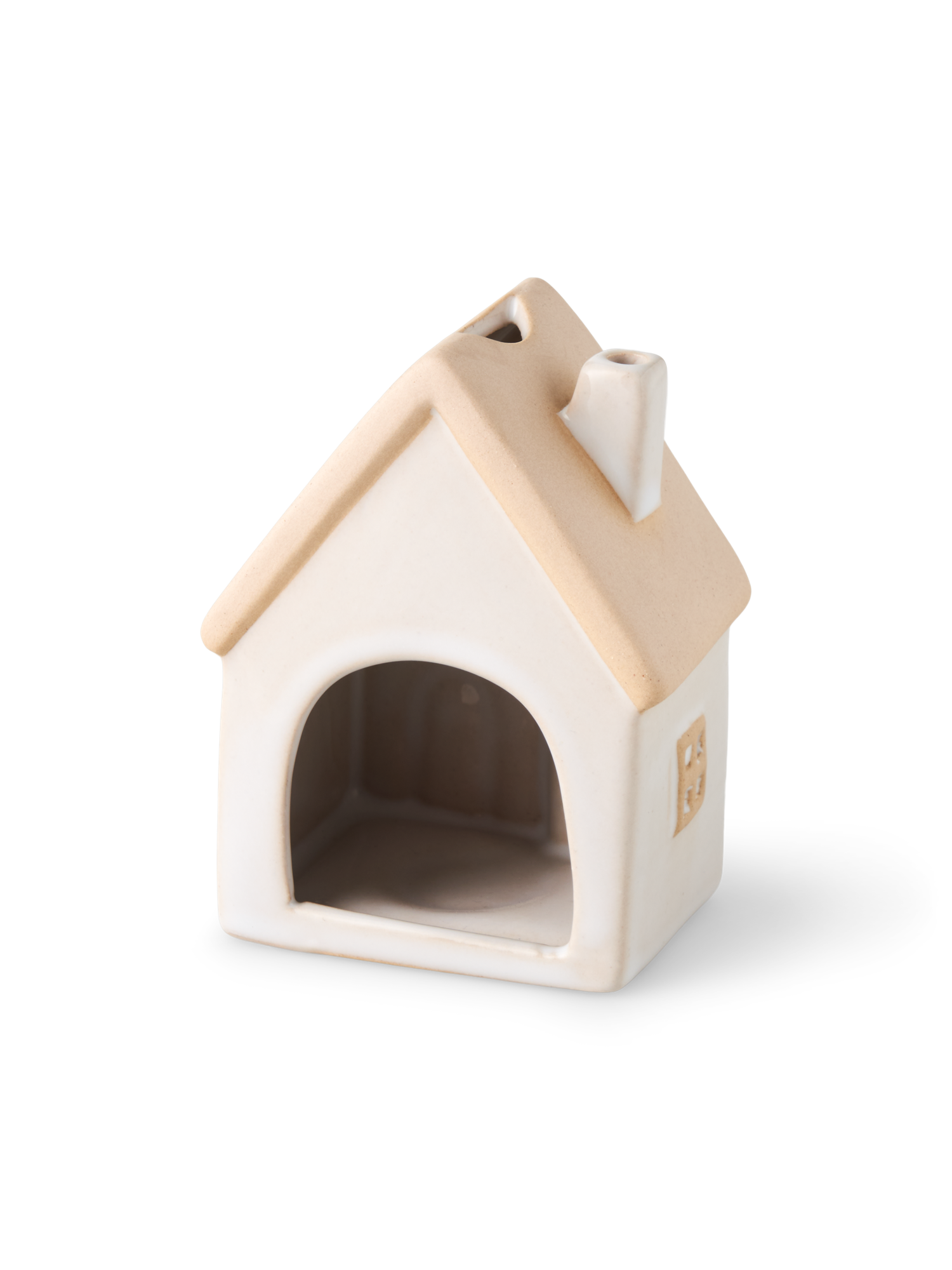 Hus til fyrfadslys | Stentøj. 7,3 x 5,6 x 9,4 cm. | Off White