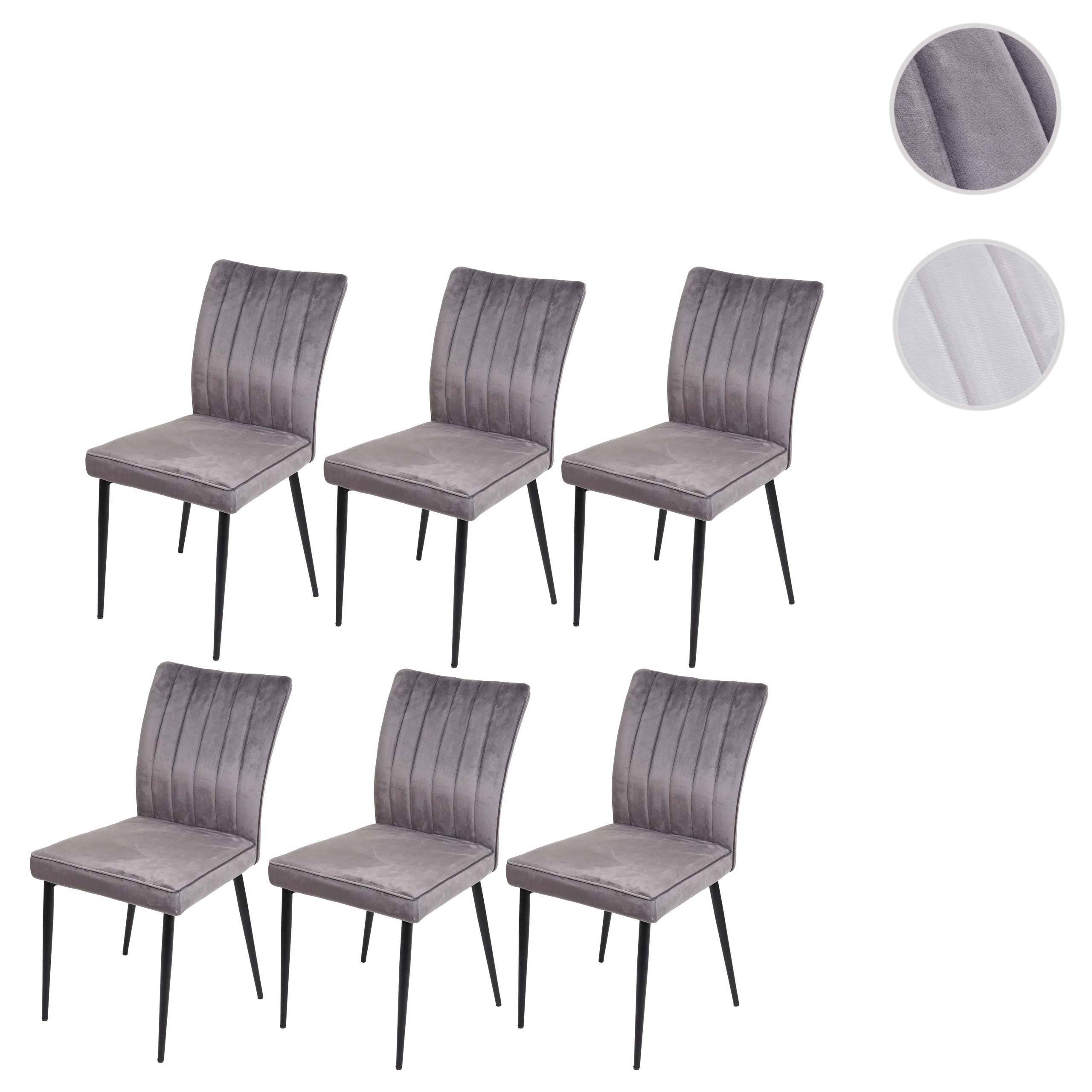 6er-Set Esszimmerstuhl MCW-K16, Stuhl Küchenstuhl, Samt Metall ~ dunkelgrau