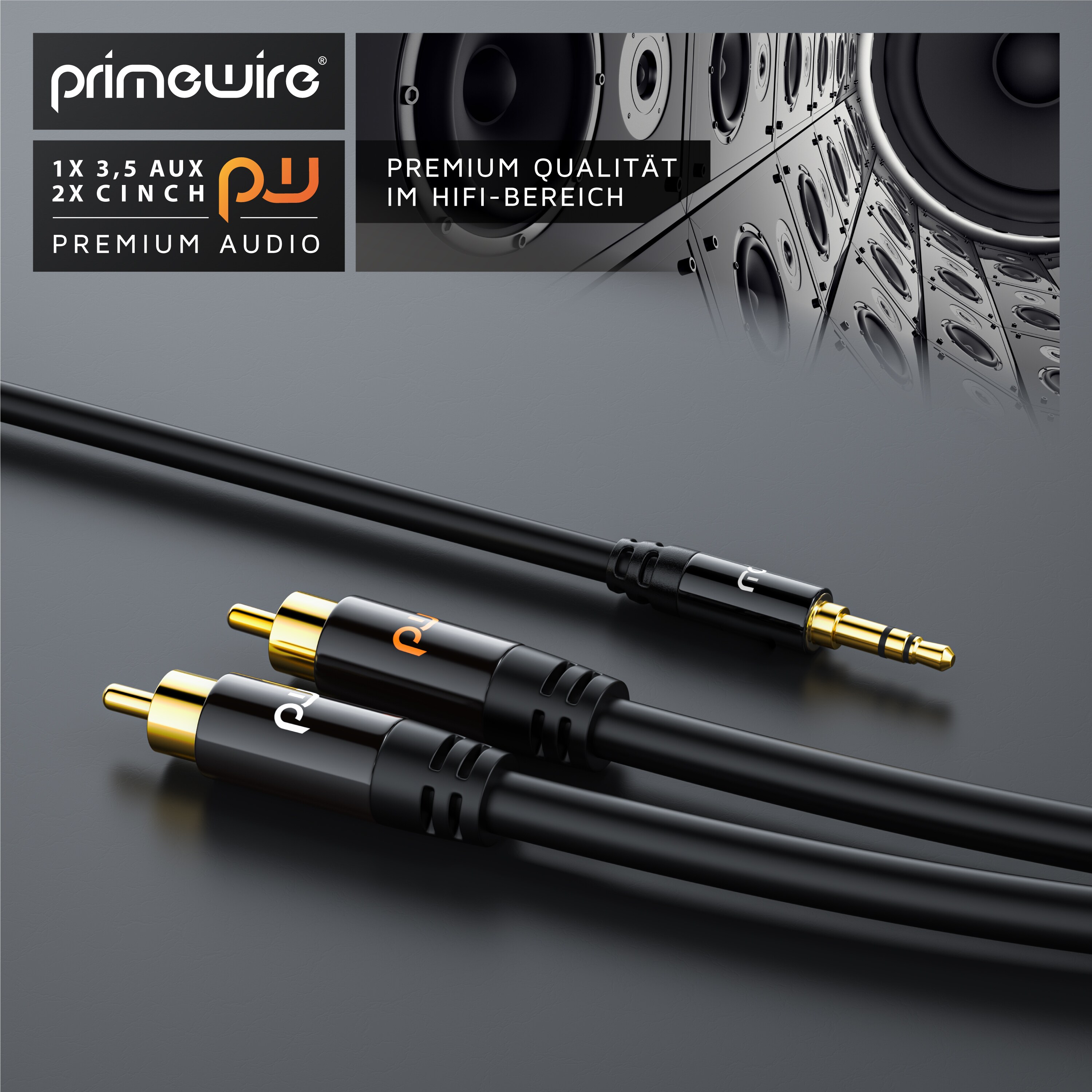 Primewire Cinch zu 3,5-mm-Klinke Audio-Kabel, Stereo HiFi Audio-Adapter mehrfach geschirmt, RCA zu AUX - 2m