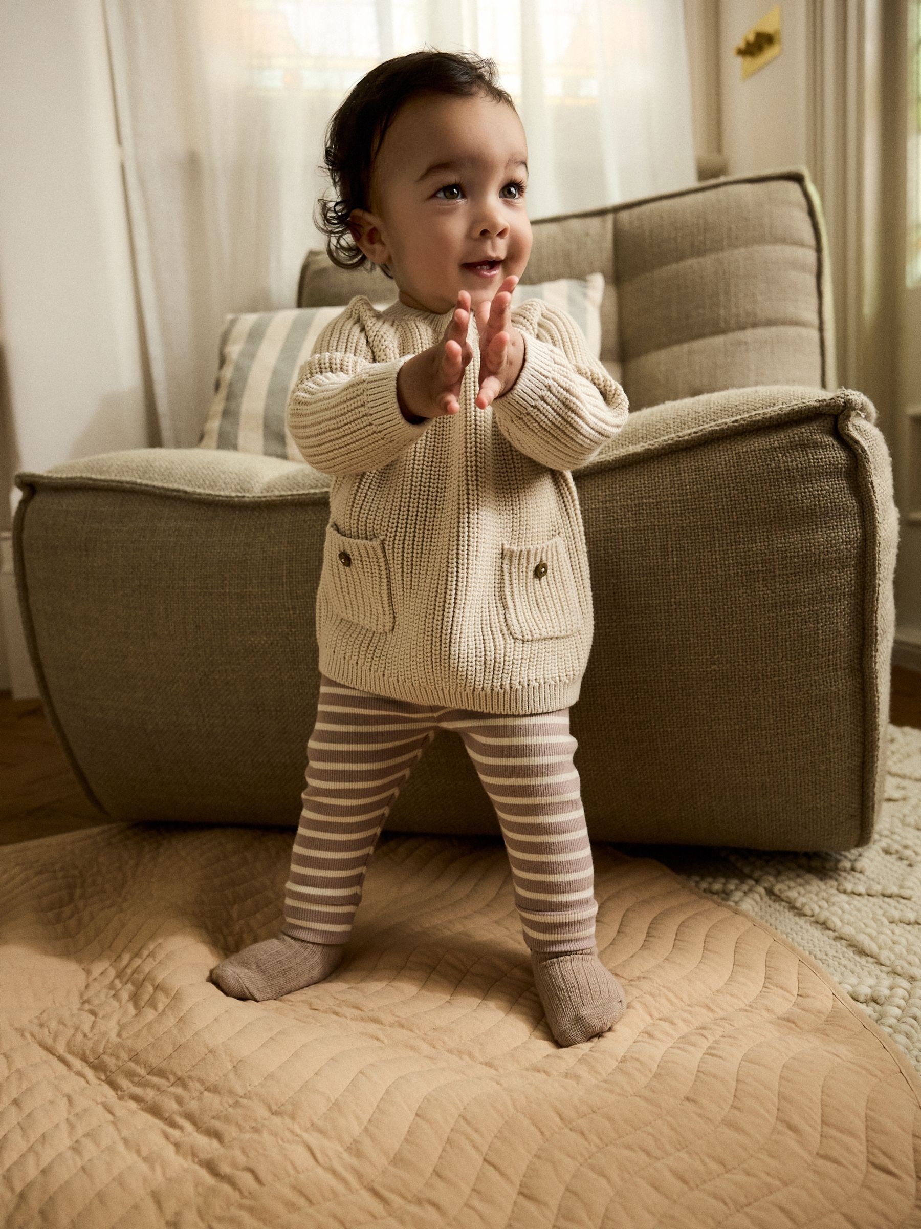 Naturel met strepen - Babyset met gebreide trui en legging (0mnd-2jr)