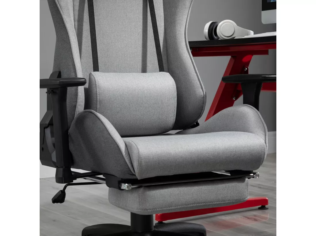 Vinsetto Fauteuil de bureau manager grand confort repose-pied tétière + coussin lombaires intégrés dossier inclinable accoudoirs réglables lin gris