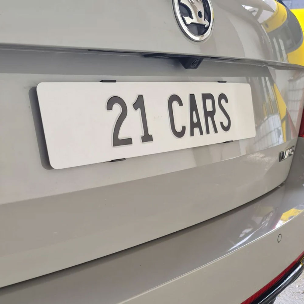 Rahmenlose Klick Wechselschild Nummernschild Kennzeichenhalter für Auto KFZ Set Vorne   Hinten | Langformat (21-1-002) - Transparent