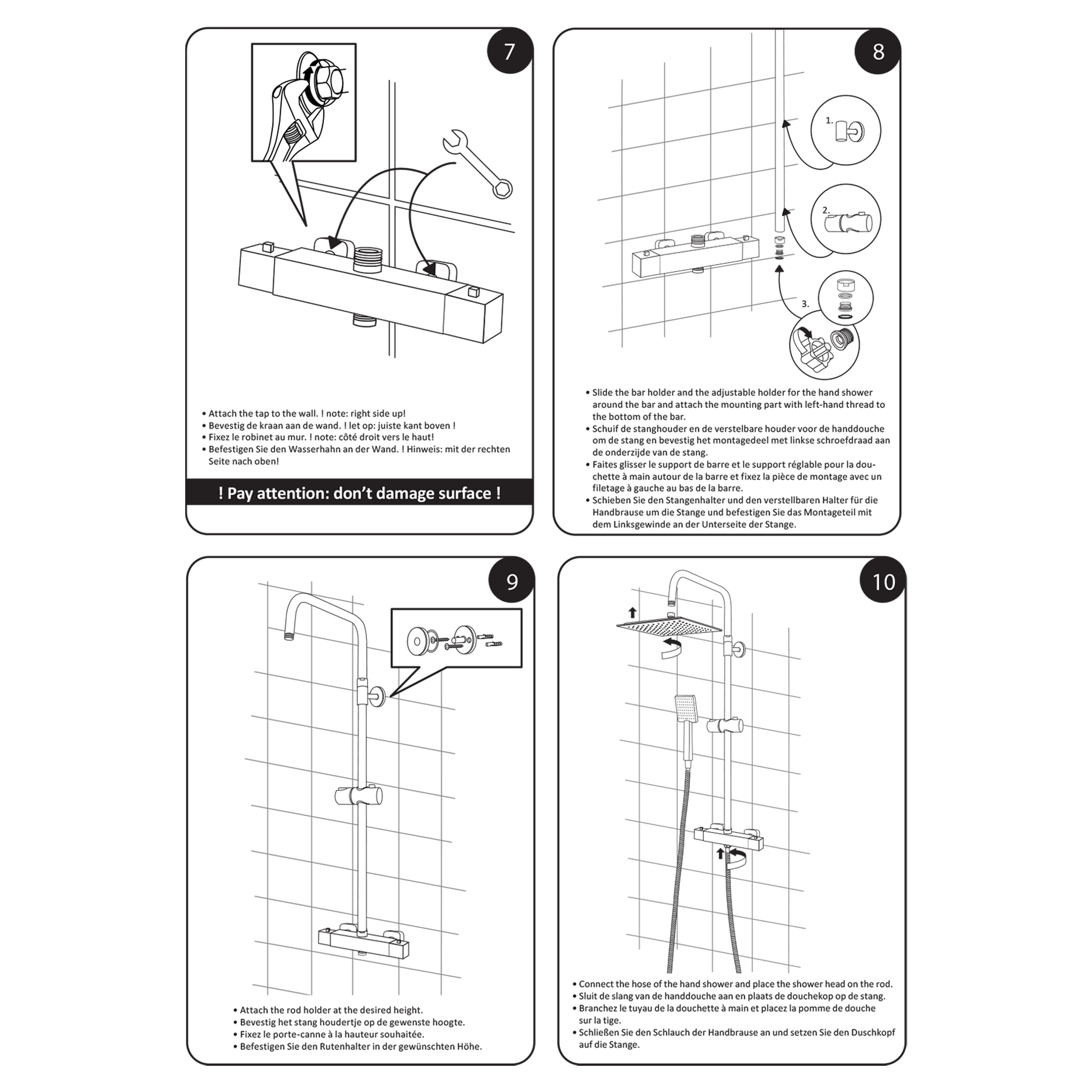 Differnz Thermoline opbouw regendouche vierkant 25cm mat zwart