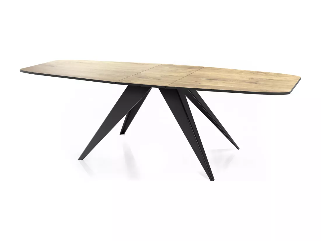 Table à Manger Extensible Style Loft - Table Industrielle Avec Pieds Métalliques Noirs - Design Moderne Pour Salon - 160 Cm Extensible à 200 Cm - Chêne Lancelot