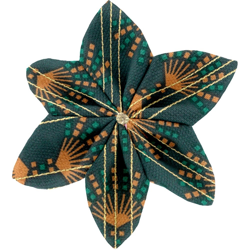Barrette Fleur Étoile 4 Eventail Or Vert