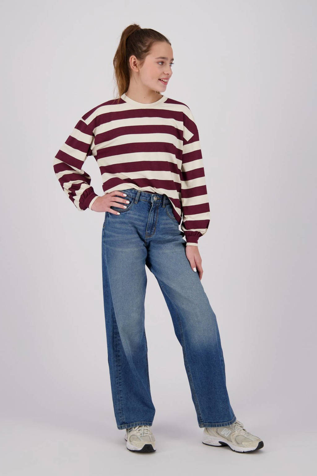 Raizzed gestreepte longsleeve Liza donkerrood/ecru