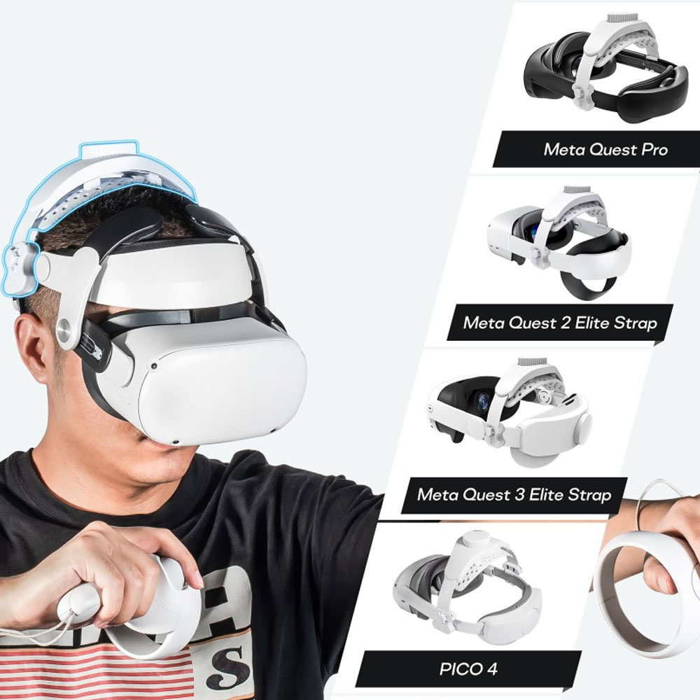 Meta Quest / Oculus Quest 3 / 2 / Pro und Pico 4 Kopfband Schutzriemen zur Druckreduzierung (Grössenverstellbar) - Weiss