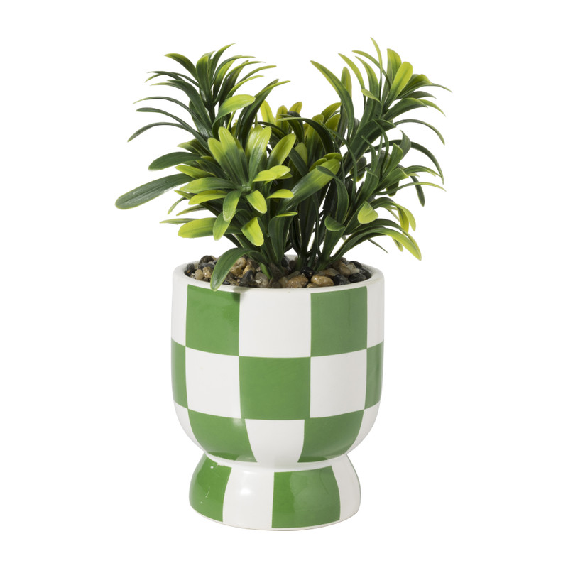 Plantje geblokt - groen - ø8x17 cm