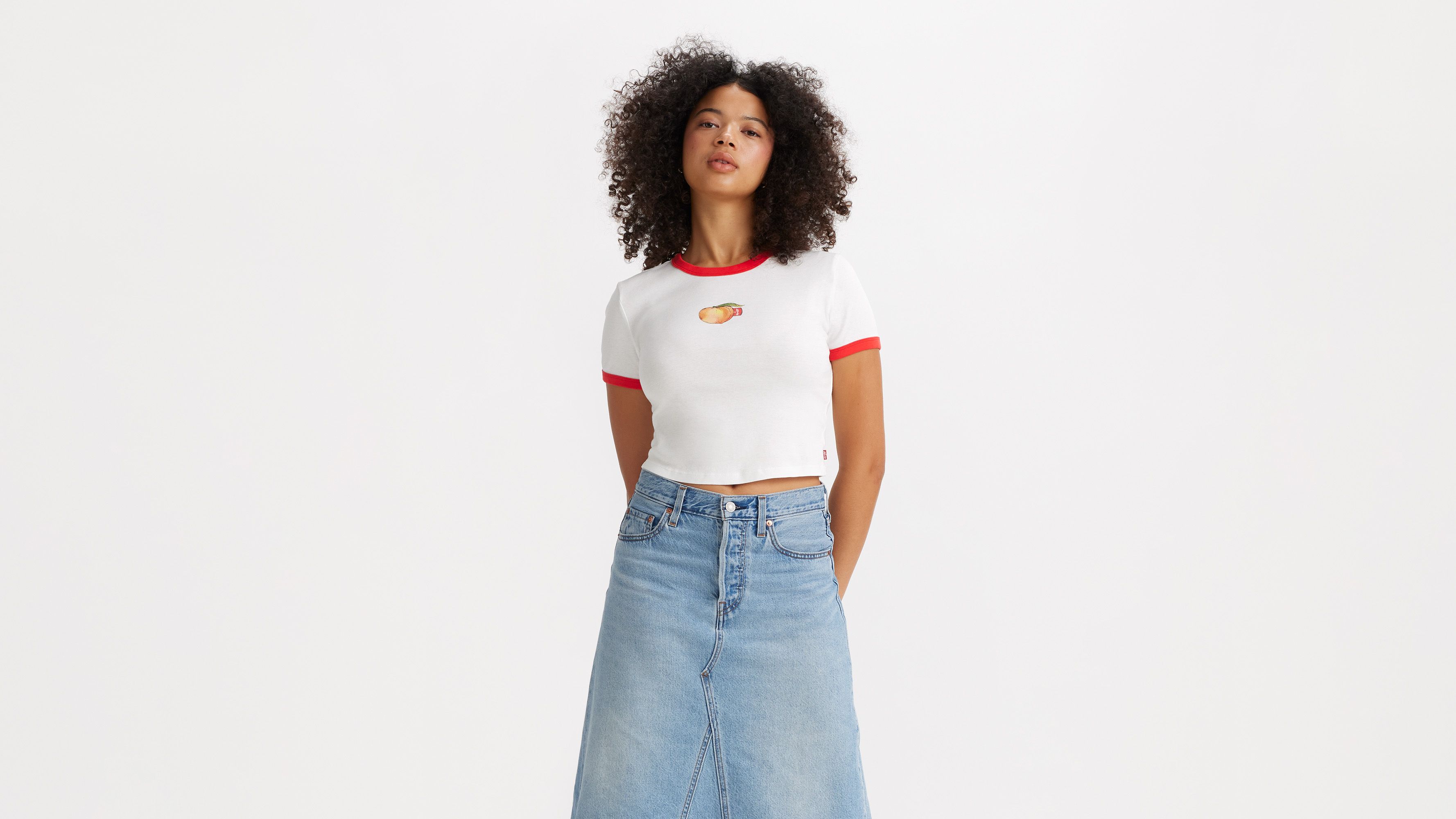 T-shirt graphique Mini Ringer - Ppeach Tab Bright White / Poppy Red - Blanc
