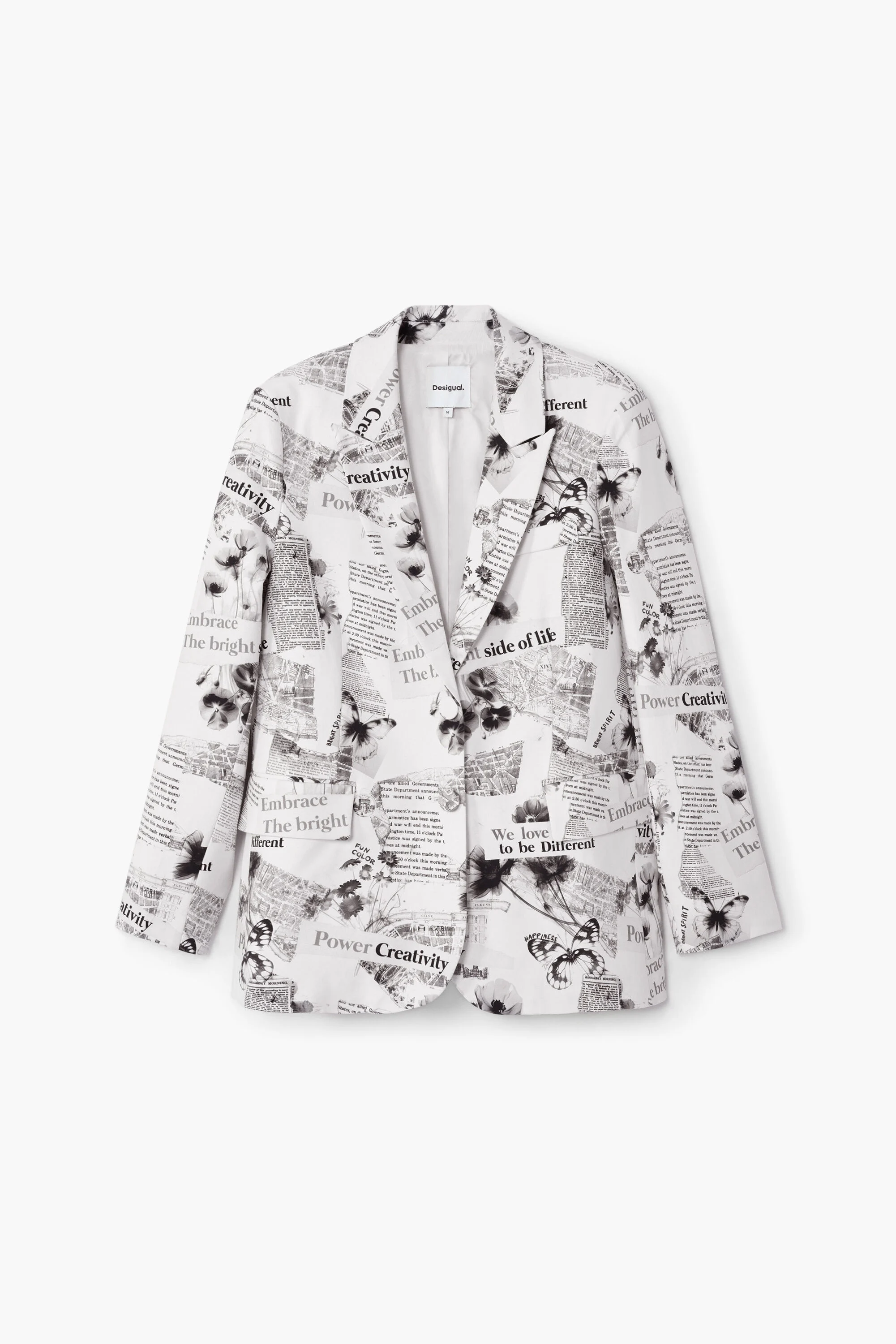 Blazer reto texto e flores