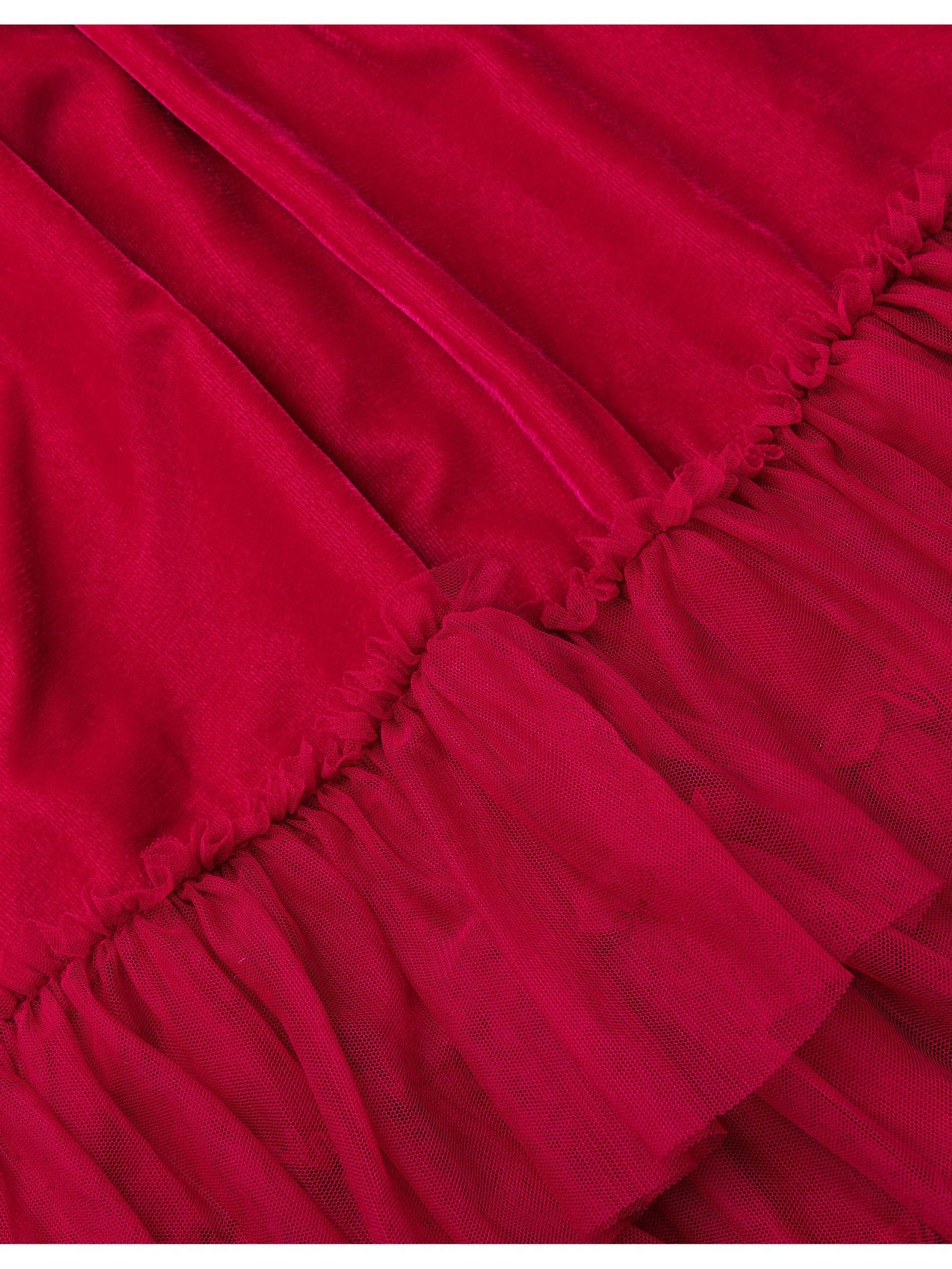 Rood - Monsoon Alexandra Velvet Ruffle Party Dress
