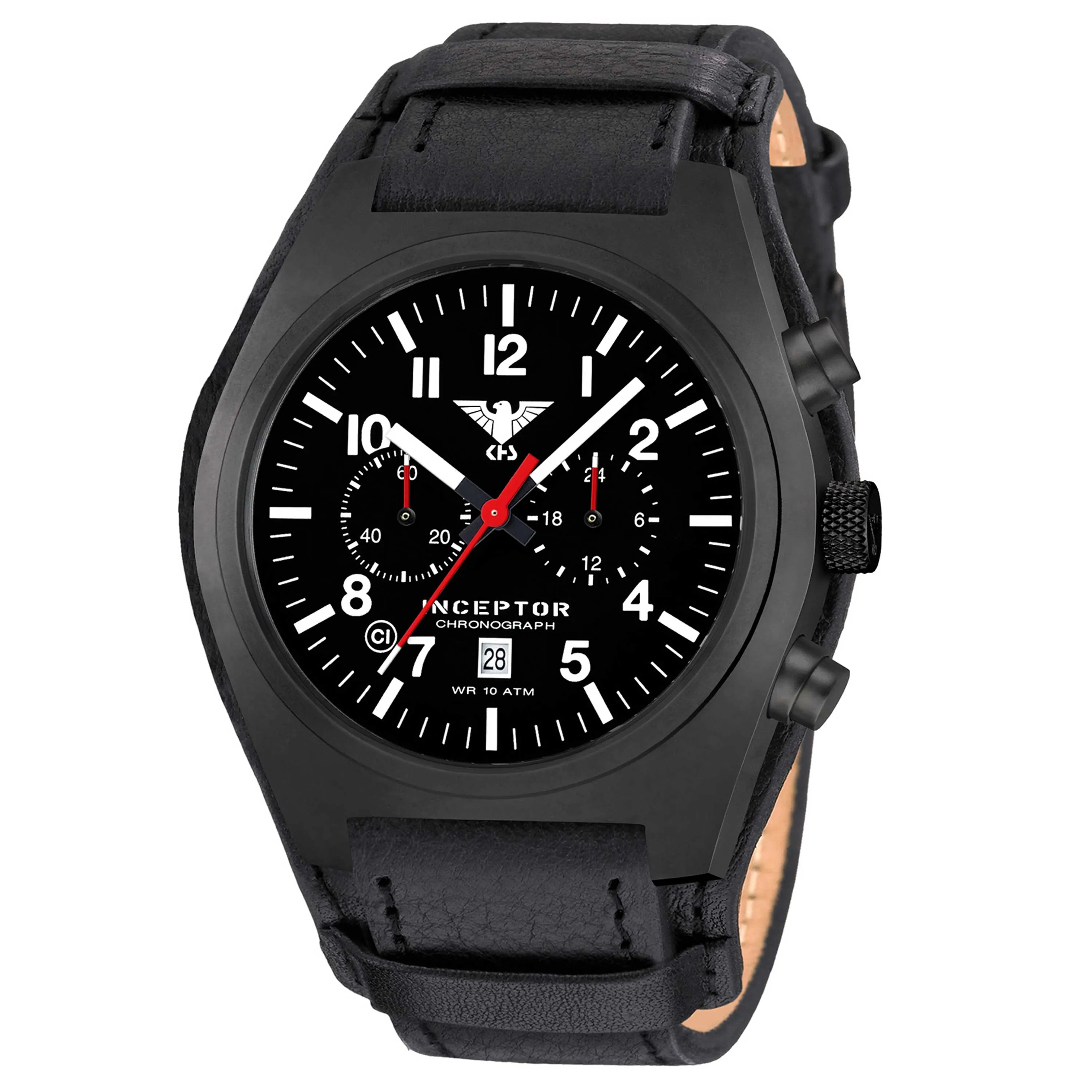 KHS -  Armbanduhr Inceptor Black Steel Chronograph Leder-G-Pad