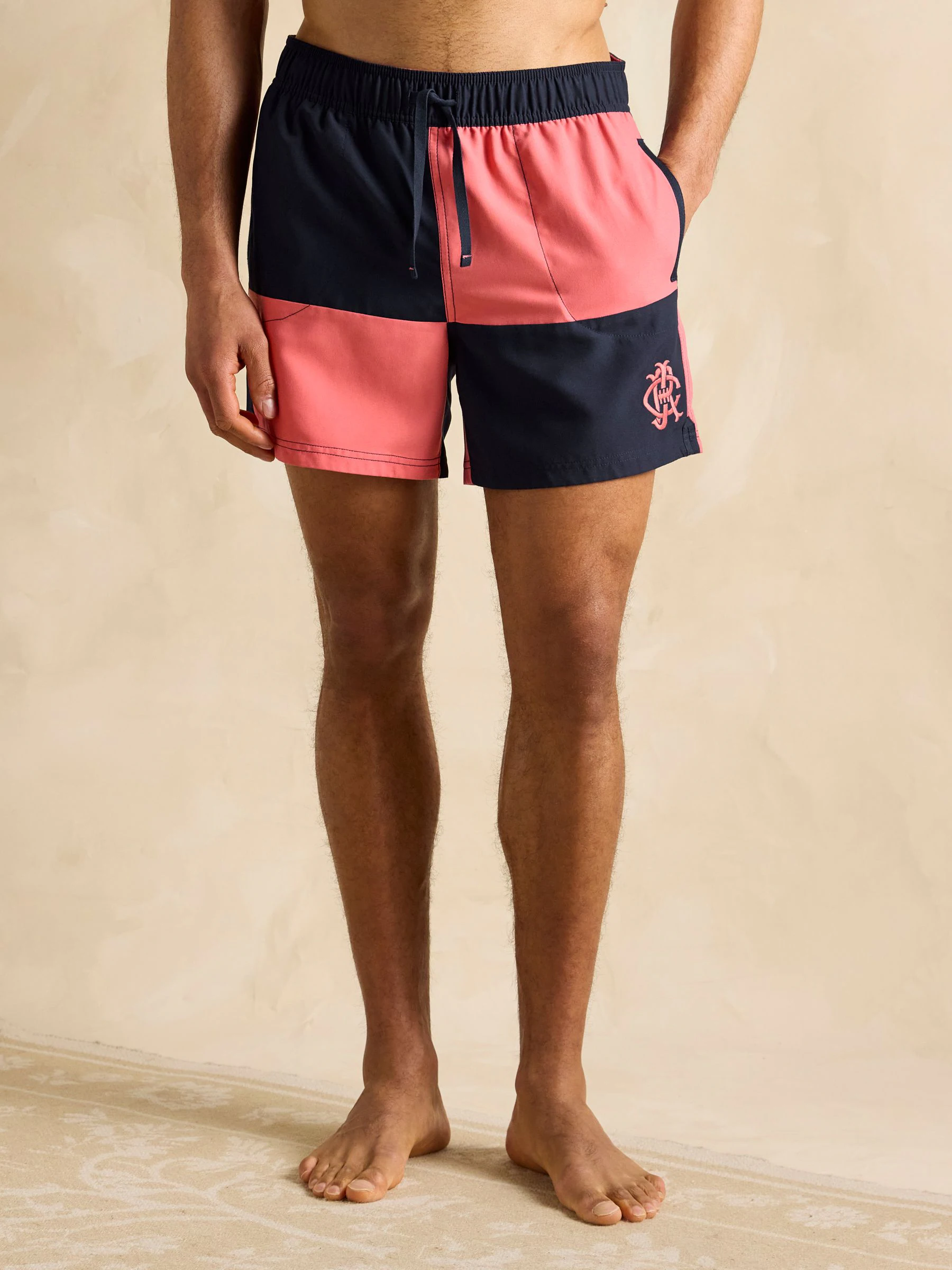 Roze en marineblauw - Joules Overton rugby stijl zwembroek