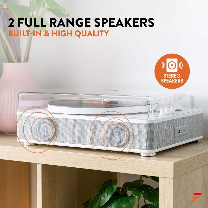 Platenspeler Bluetooth (in/uit) - Fenton RP162W - retro platenspeler met speakers (stereo) en mp3 speler - Wit
